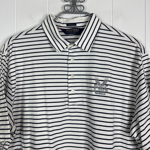 Polo Golf PGA Championship Valhalla White and Navy Striped Polo SZ XL - Picture 3 of 9